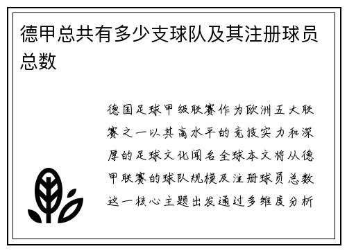 德甲总共有多少支球队及其注册球员总数
